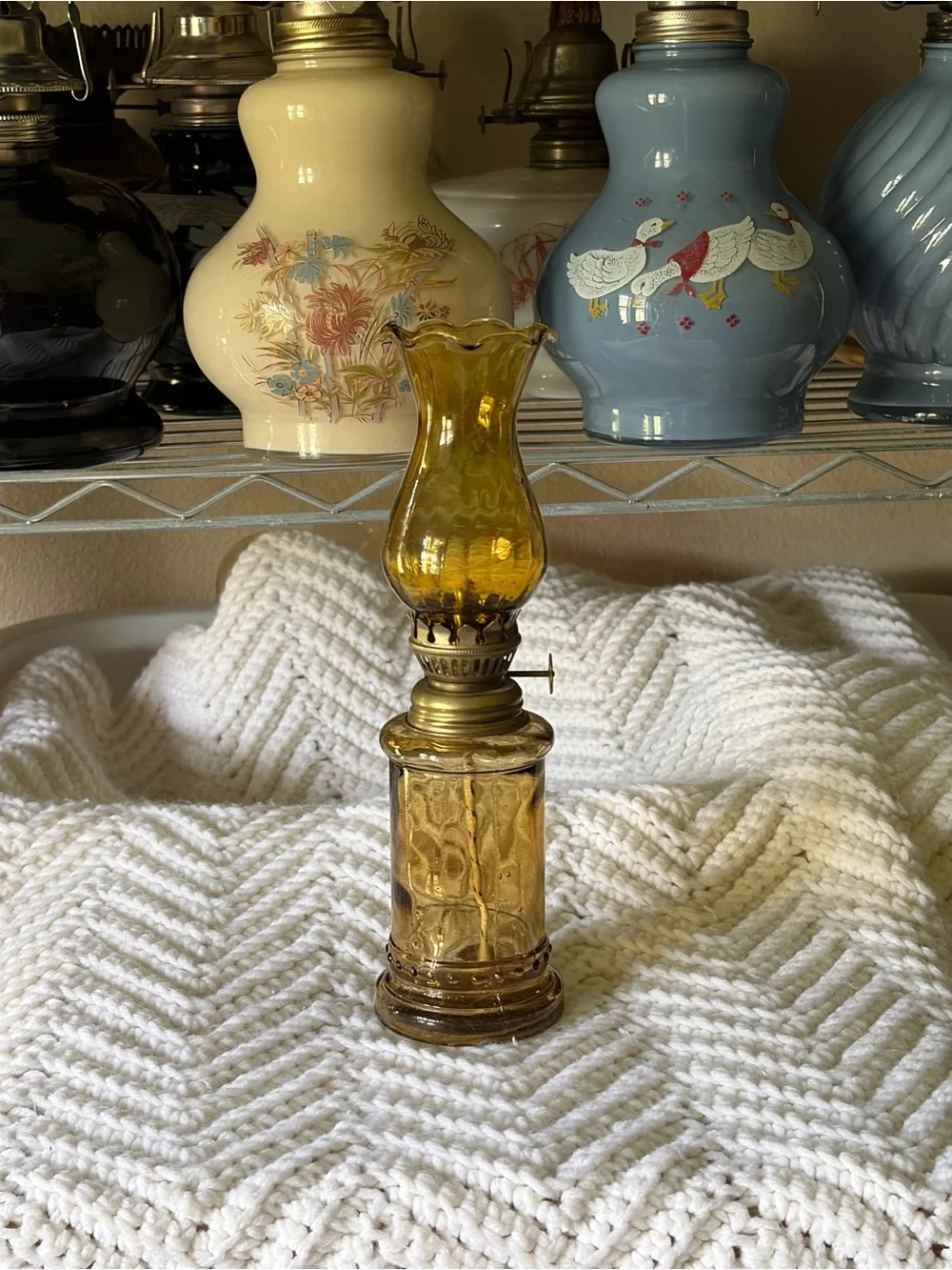 Amber Glass Mini Oil Lamp - Decorative Home Accent